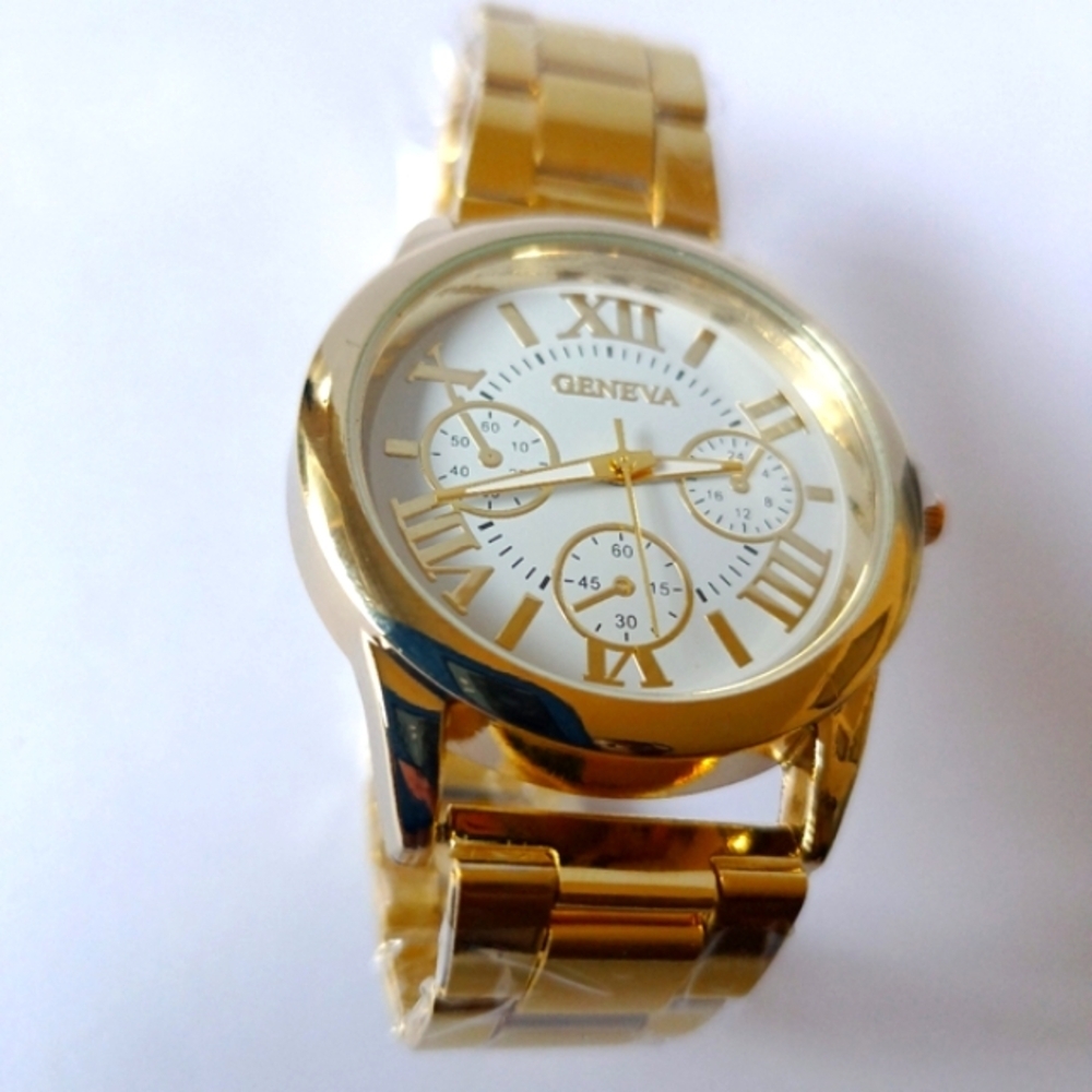 Quartz Wristwatch 1pc Men's Classic Gold Steel Strap Sports Business - Picture 3 of 5